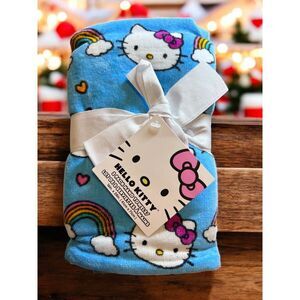 Sanrio Hello Kitty 2pc Hand Towels Blue Rainbow Hearts NWT Bathroom‎ Decor